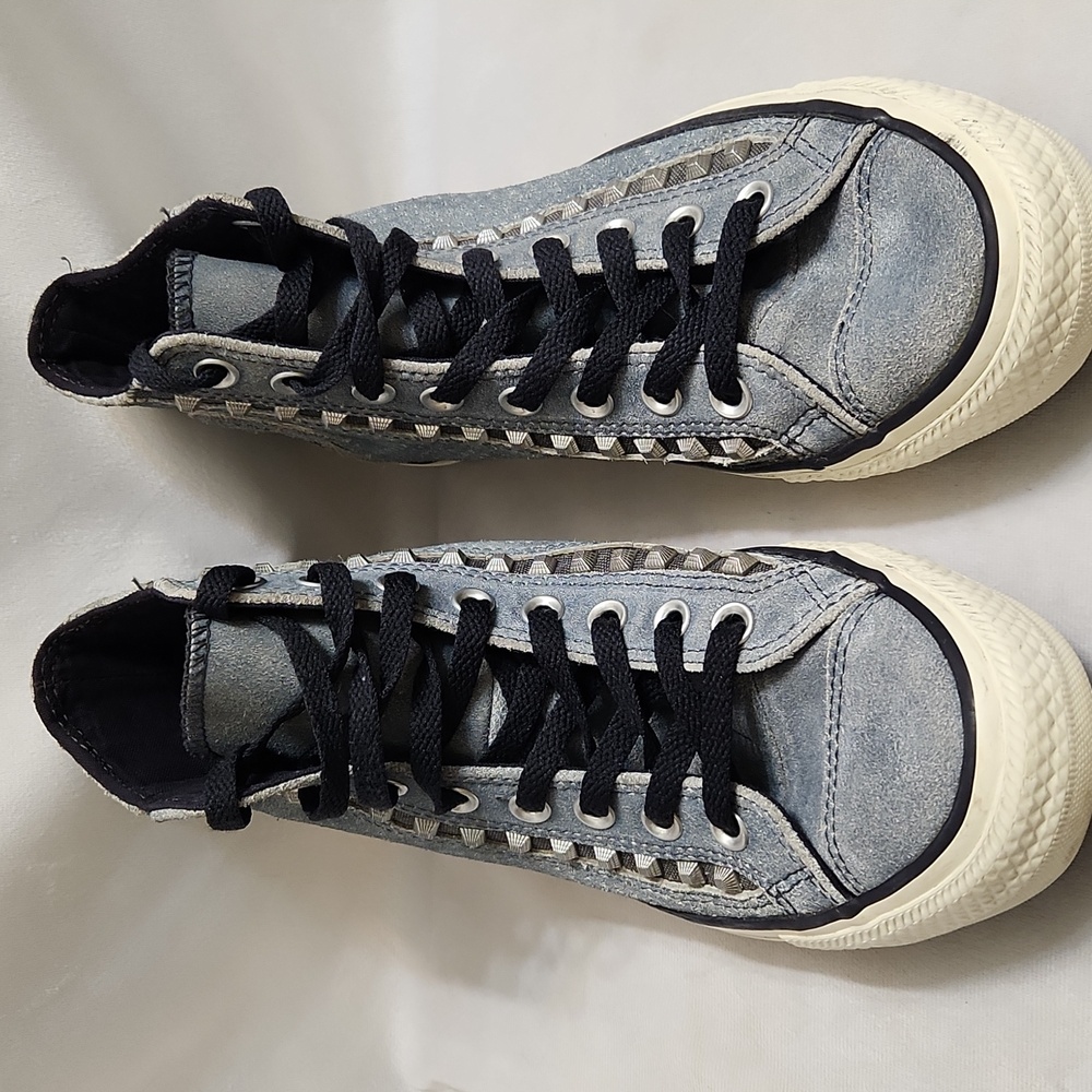 Converse CTAS Blue Stone Wash Denim Studded High Top Sneakers (W Size 8.5)